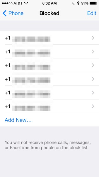 iOS 7 Blocked Caller List